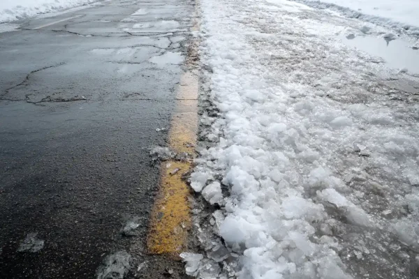 a concrete pavement road in cold weather