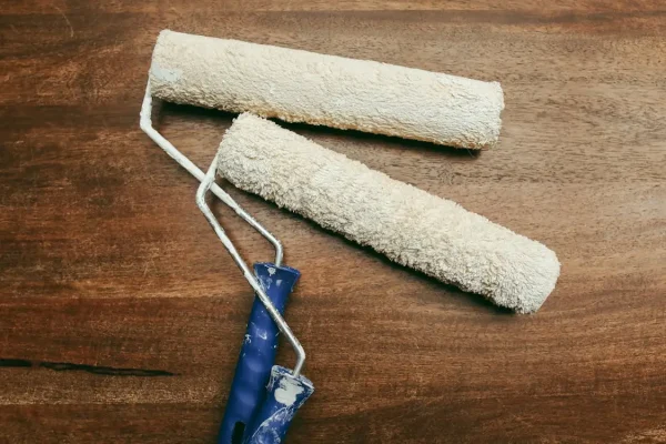 paint rollers on wooden surface