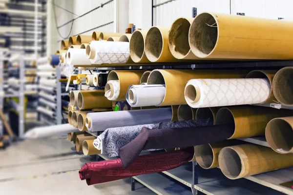 rolled textile lot in shallow